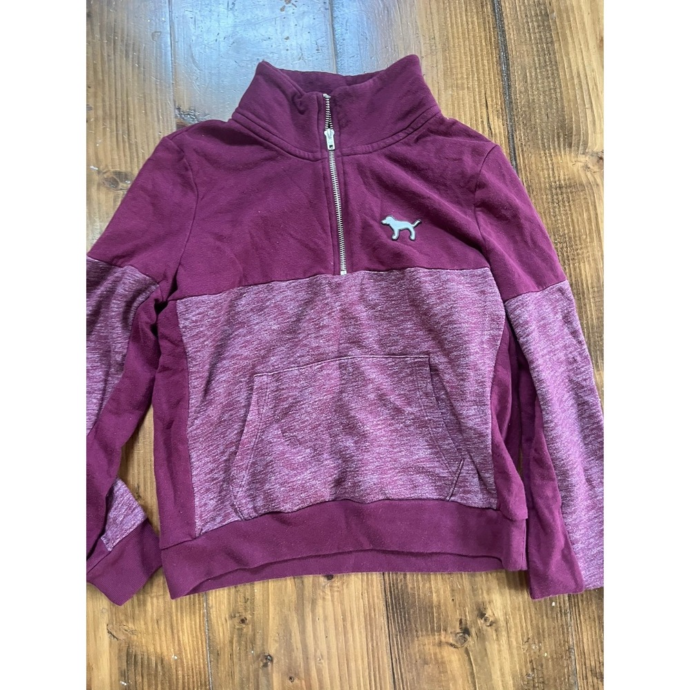 Victoria's Secret PINK Sequin Spirit Jersey V-Neck Long Sleeve Maroon‎ Womens S
